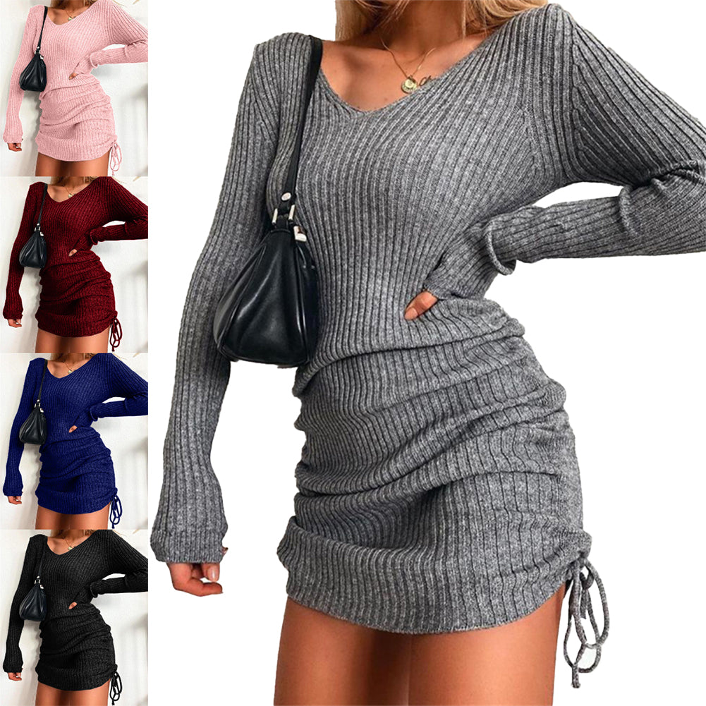 Alternative view of Sexy Slim Skirt Pleated Drawstring Bottoming Dress