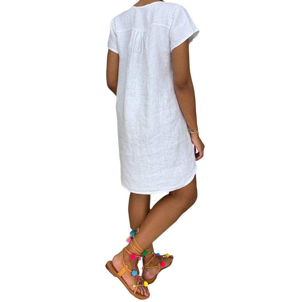 Alternative view of Solid Color Short-sleeved V-neck Cotton Dress