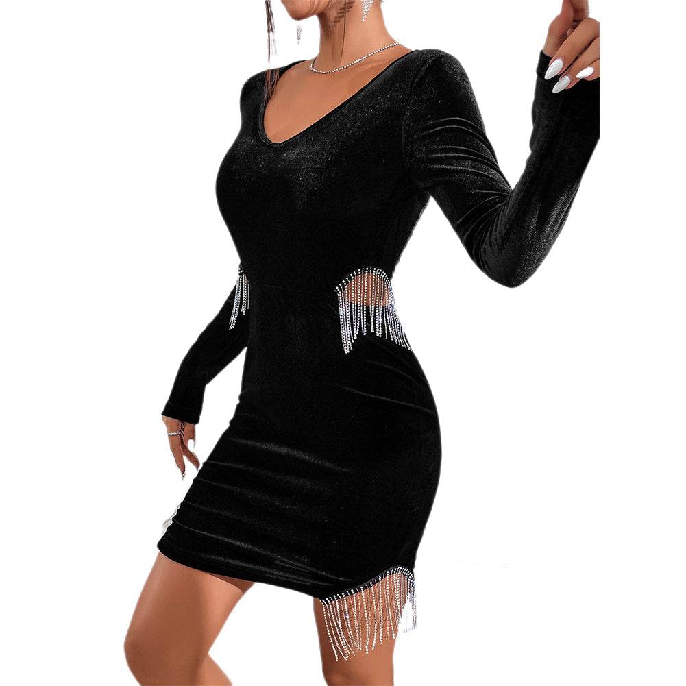 Alternative view of Temperament Pendant Tassel Irregular Dress Black