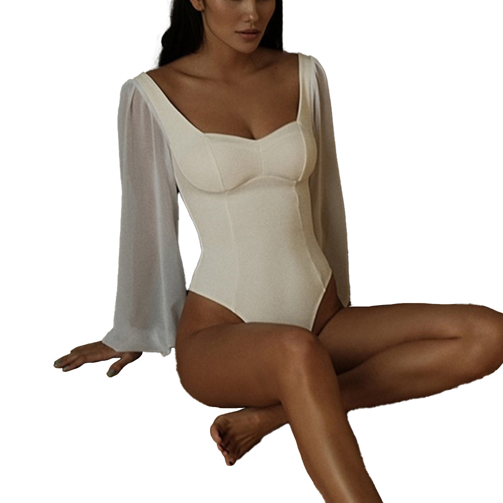 Women Slim Fit Bodysuit Square Neck Shirt Fashion Sexy Backless Tops