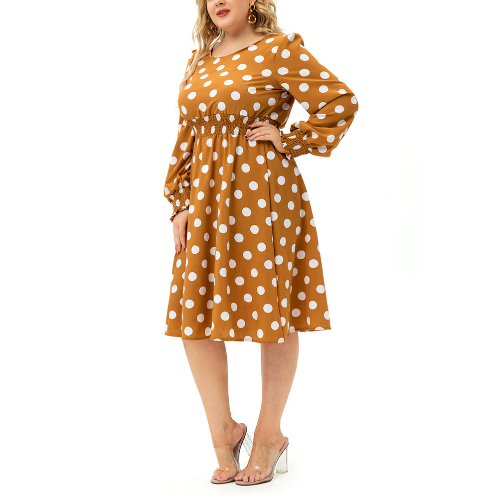 Alternative view of Women Long-sleeved Round Neck Waist Fit Polka-dot Dres