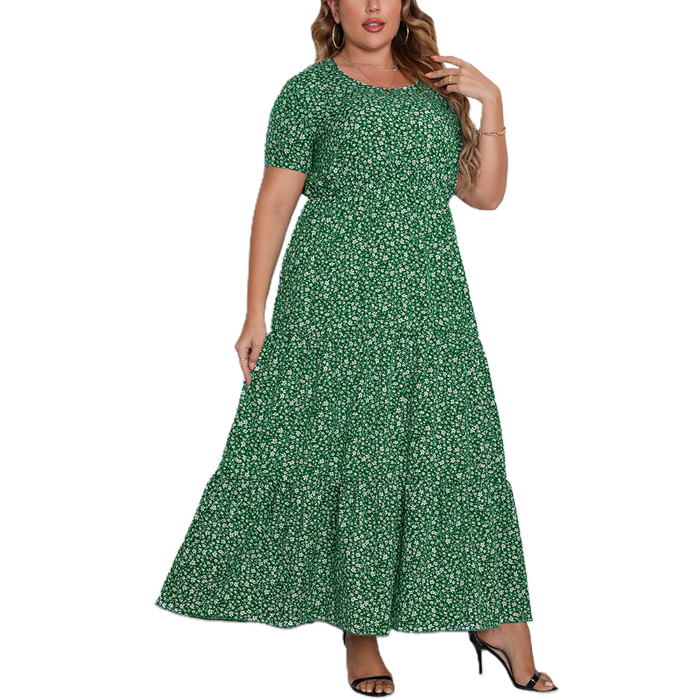 Alternative view of Plus Size Women Short Sleeve Round Neck Dress Maxi Dress
