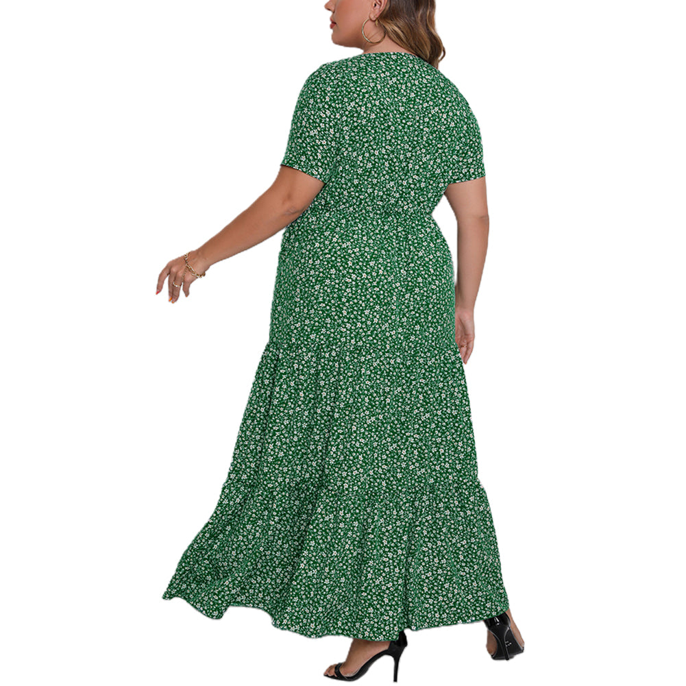 Plus Size Women Short Sleeve Round Neck Dress Maxi Dress
