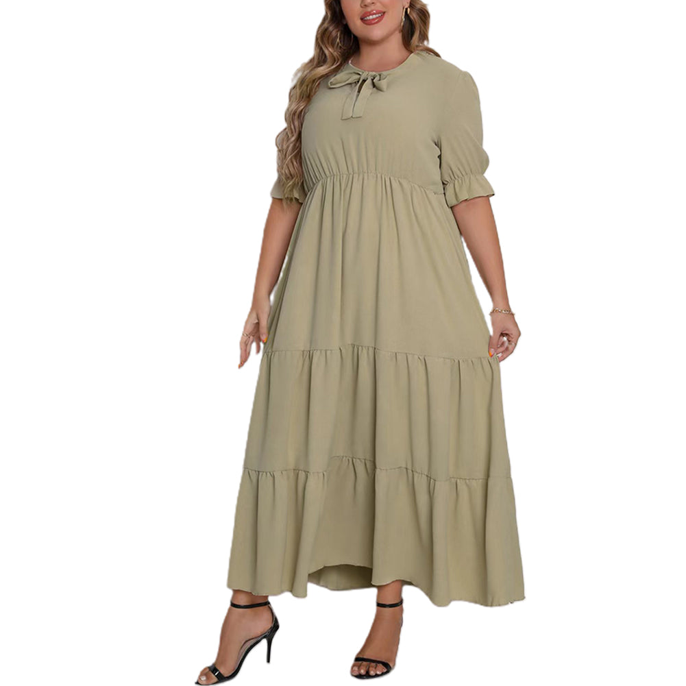 Alternative view of Plus Size Women Summer New Round Neck Short Sleeve Bow Dress
