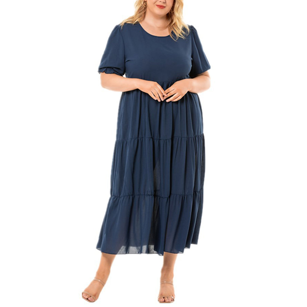 Round Neck Bohemian Plus Size Women Short Sleeve Dress