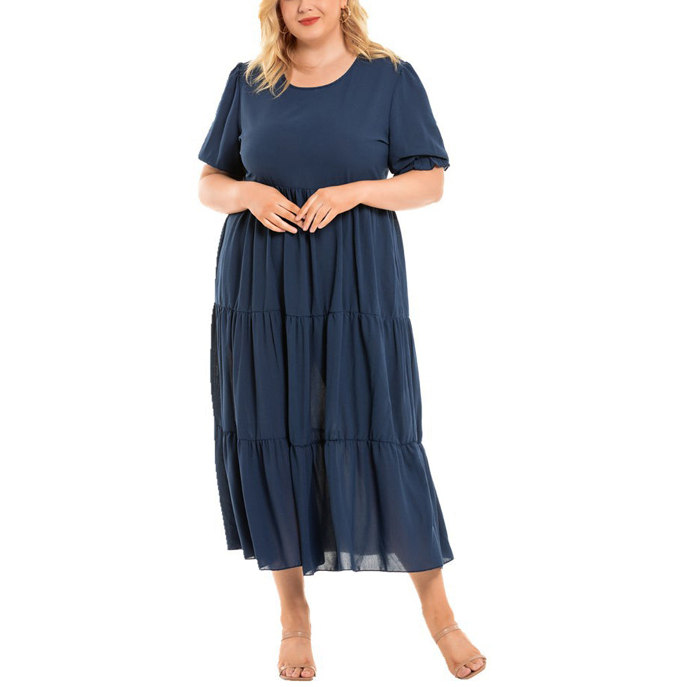 Alternative view of Round Neck Bohemian Plus Size Women Short Sleeve Dress