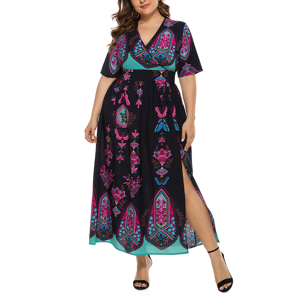 Plus Size Women Dress Bohemian Print Long Skirt - Image 5