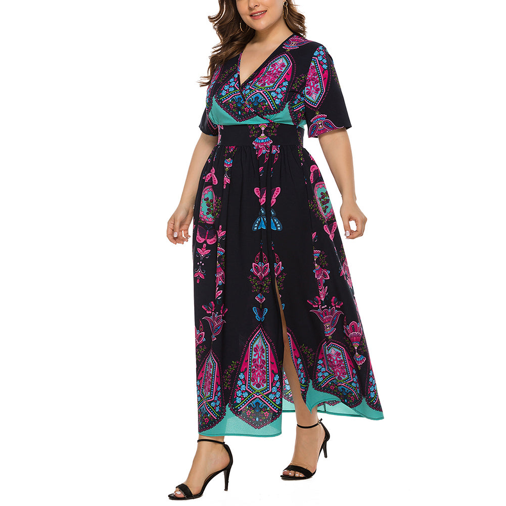 Plus Size Women Dress Bohemian Print Long Skirt
