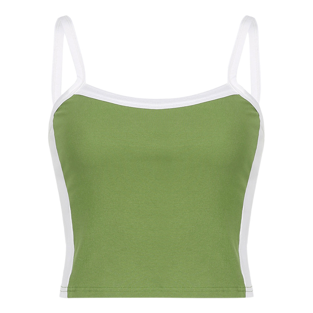 Basic Color Contrast Stitching One-line Neck Tops - Image 3