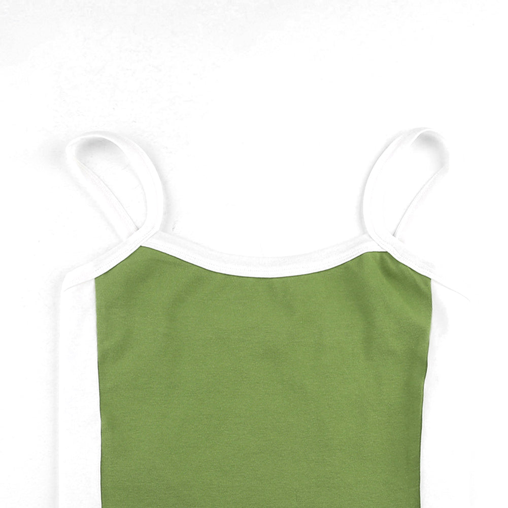 Basic Color Contrast Stitching One-line Neck Tops