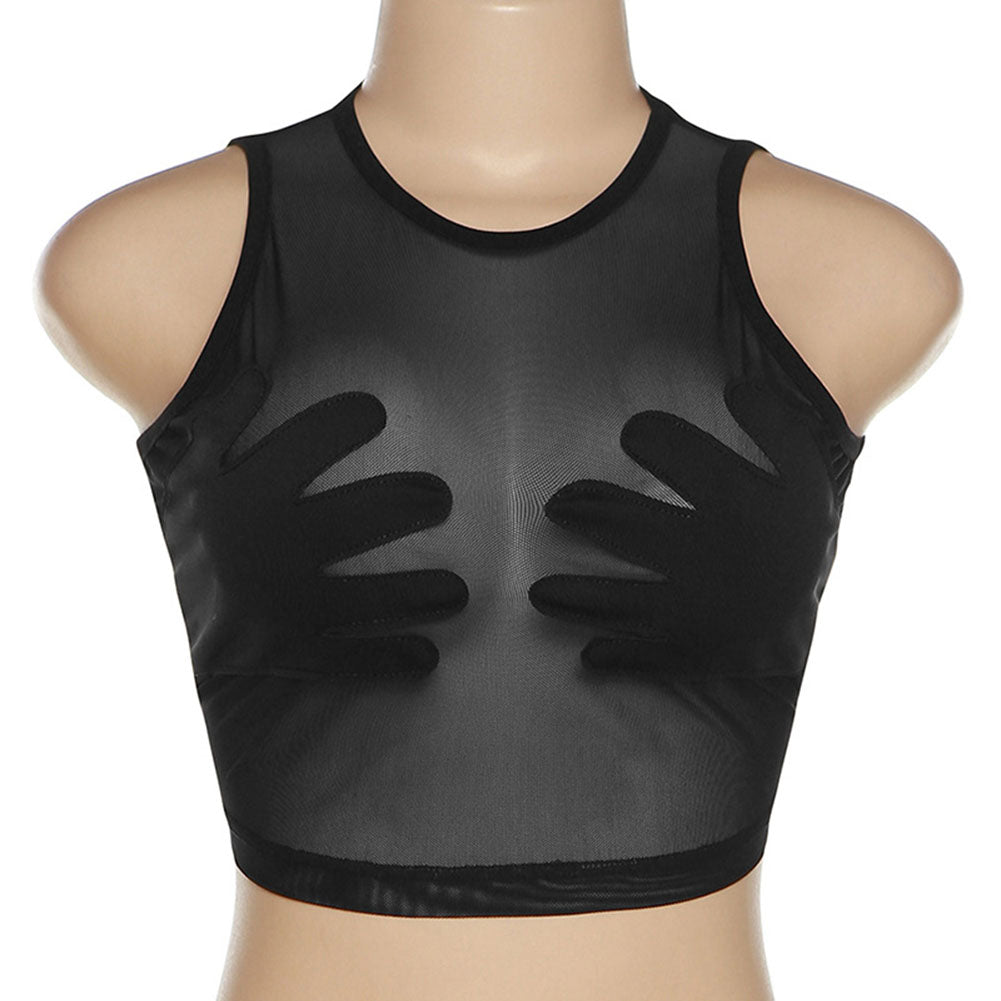 Alternative view of Women Mesh Sheer Tank Tops Sexy Slim Fit Crew Neck Pullover Vest