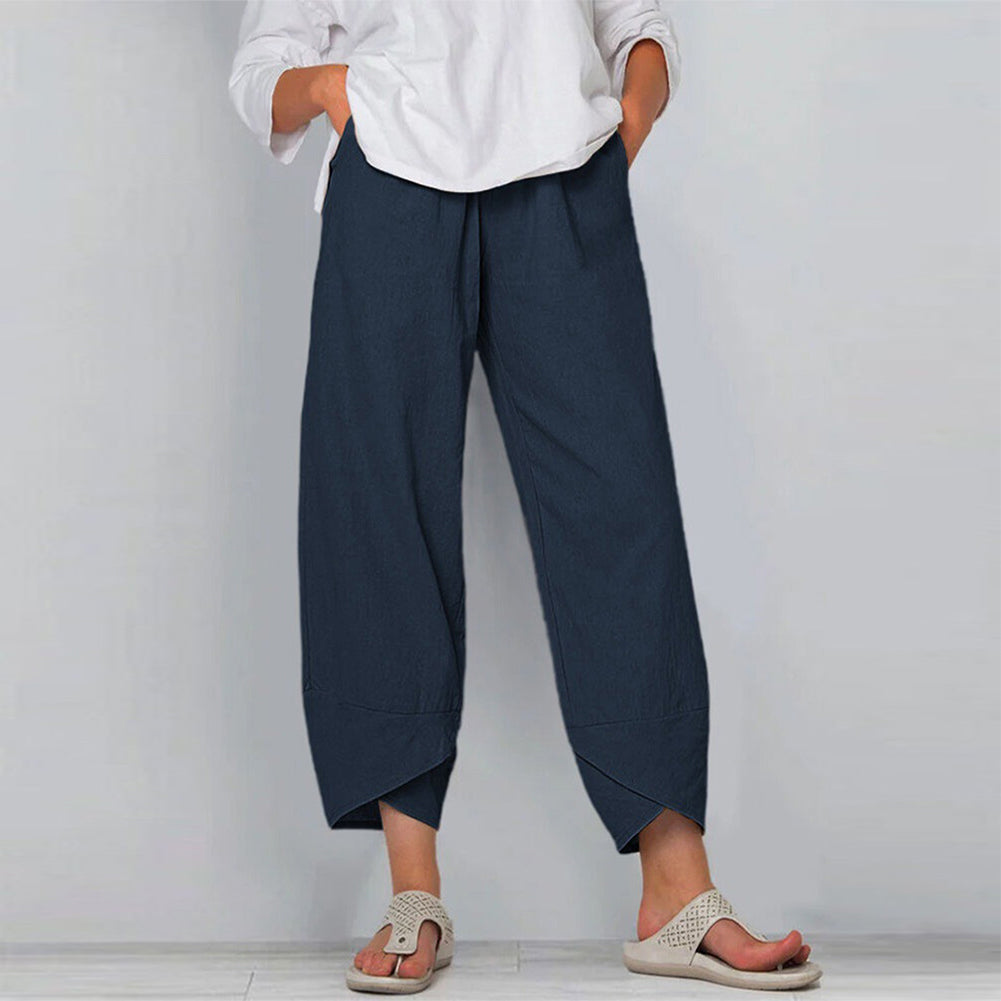 Women Wide-leg Pants Cotton Linen High Waist Pants