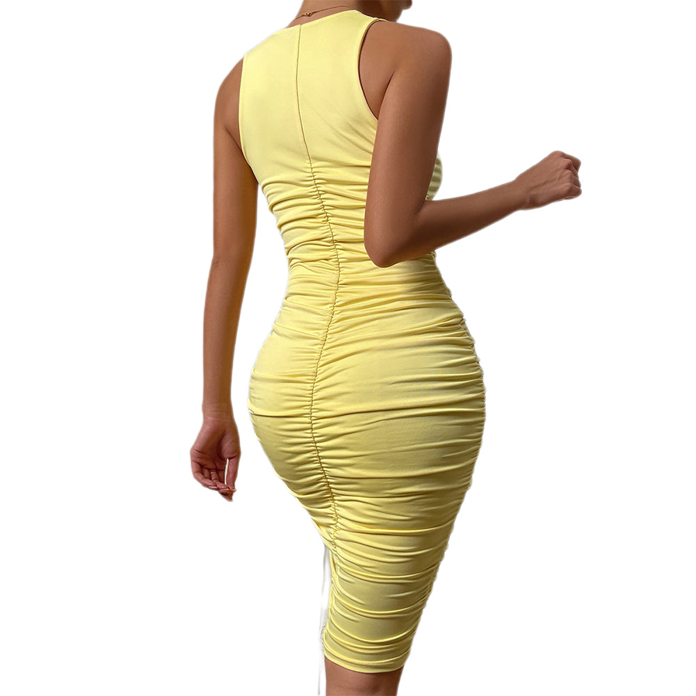 Alternative view of Low-cut Long Slim Sleeveless Pleated Dress