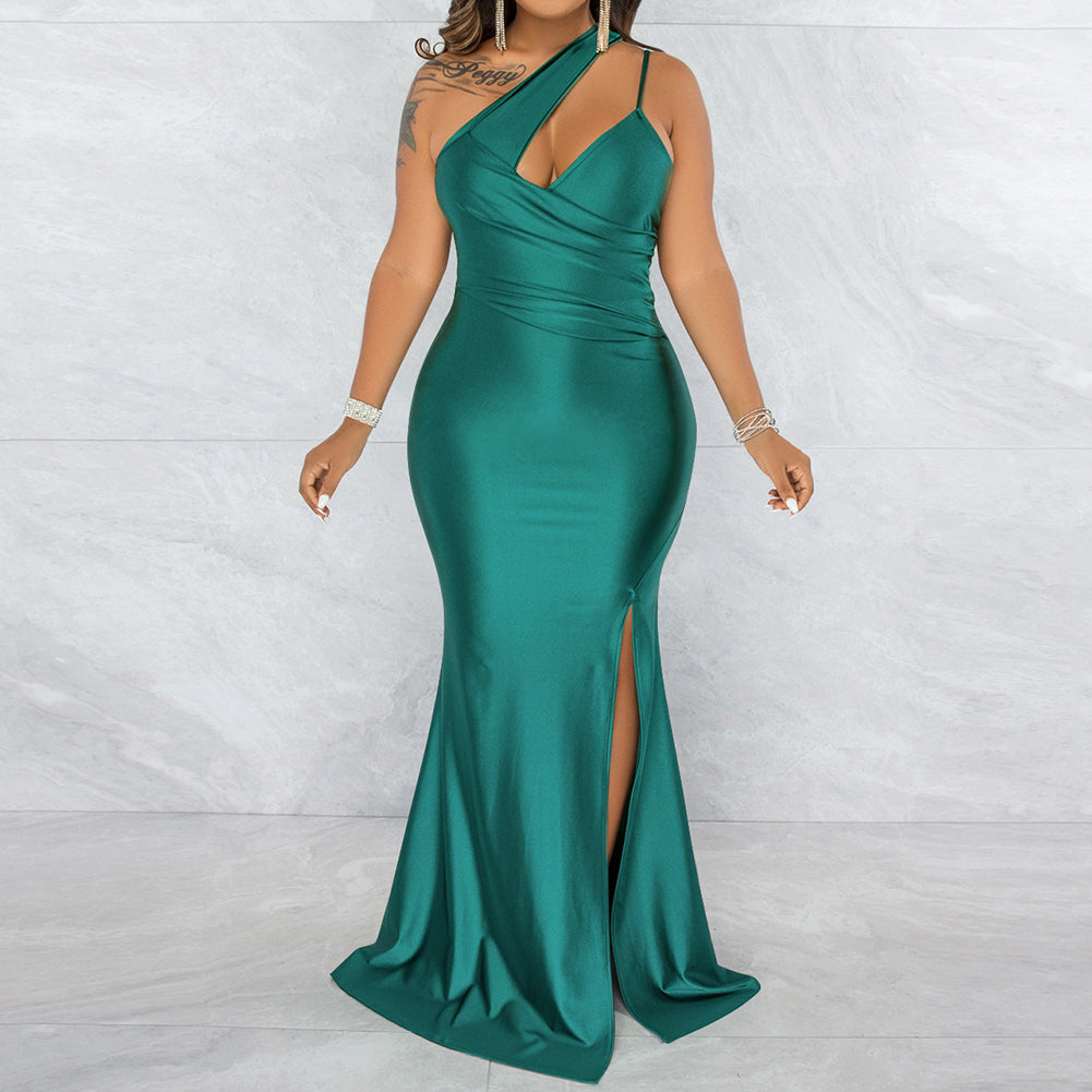 Sexy Slash Neck One Shoulder Strap Slit Dress