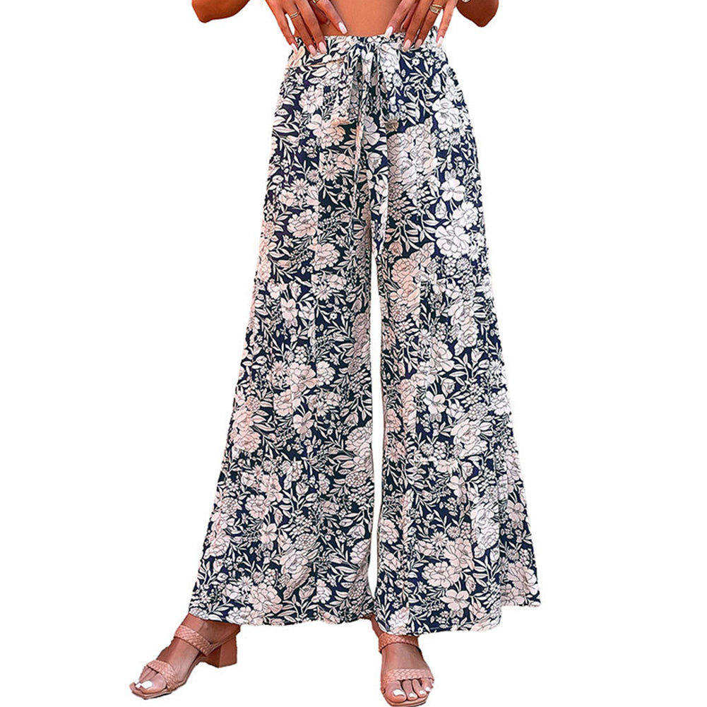 Women Wide-leg Pants Floral Printed High Waist