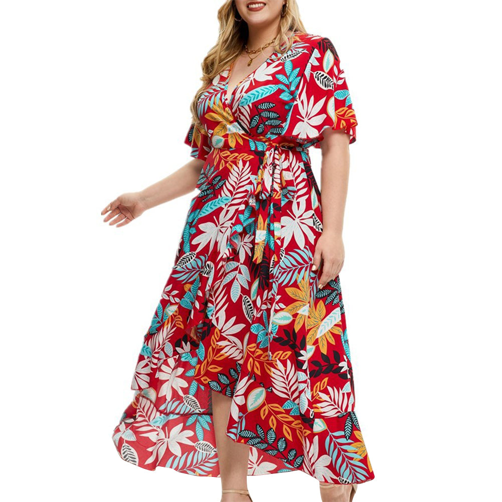 Alternative view of Women Short Sleeve Resort Style Printed Wrap Dress