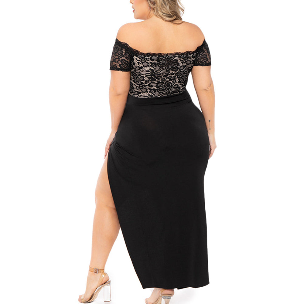 Alternative view of Women Plus Size Slit Hollow Out Lace High Waist Dress
