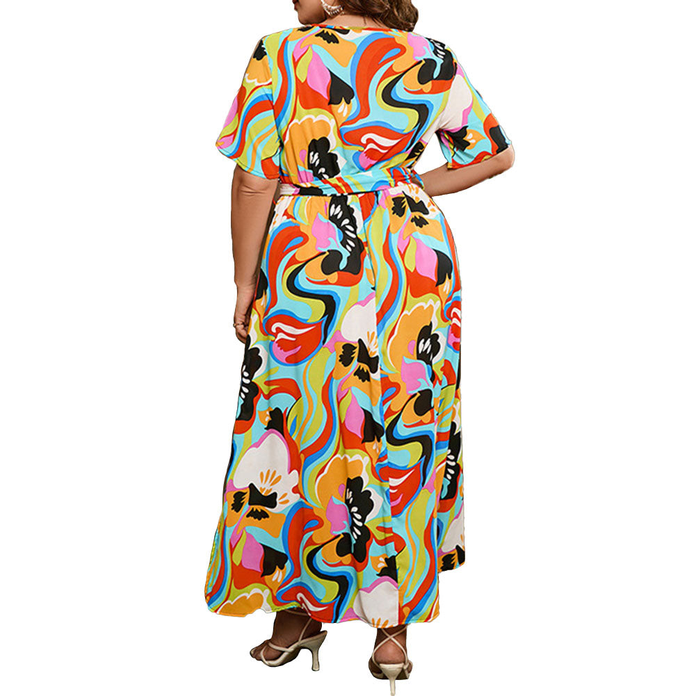 Alternative view of Art Illusion Plus Size Dress Short-sleeved Chiffon Long Dress