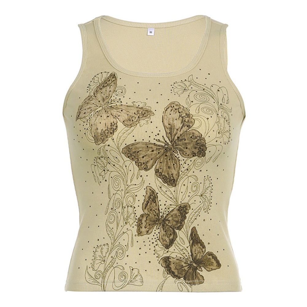 2023 Spring Retro Butterfly Printed Round Neck Slim Tops - Image 4
