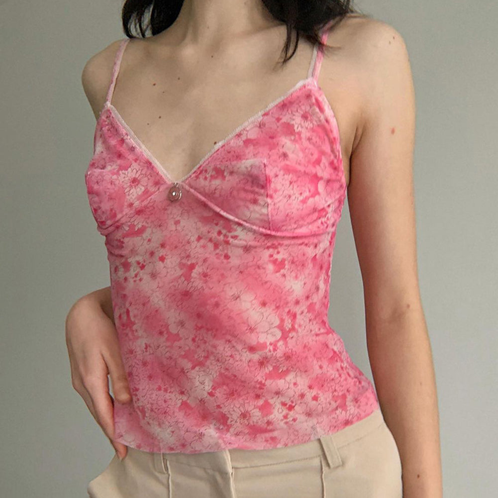 Floral Camisole V-neck Out Wear All-match Thin Vest Tops